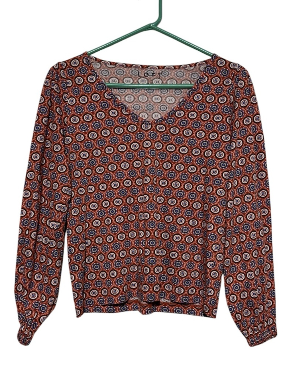 Loft Psychedelicβ Print Blouse Top Women Size XS Long Sleeve Knit Hippie Boho